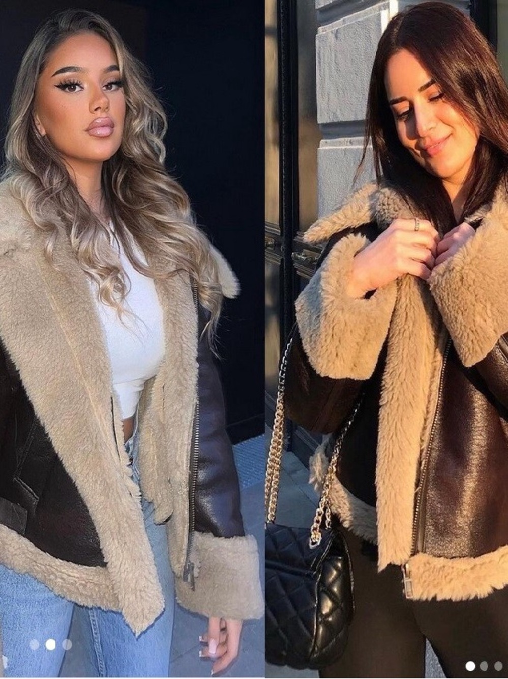 Zara Dark Brown Faux Leather Aviator Jacket with Tan Shearling* worn once - Picture 3 of 7